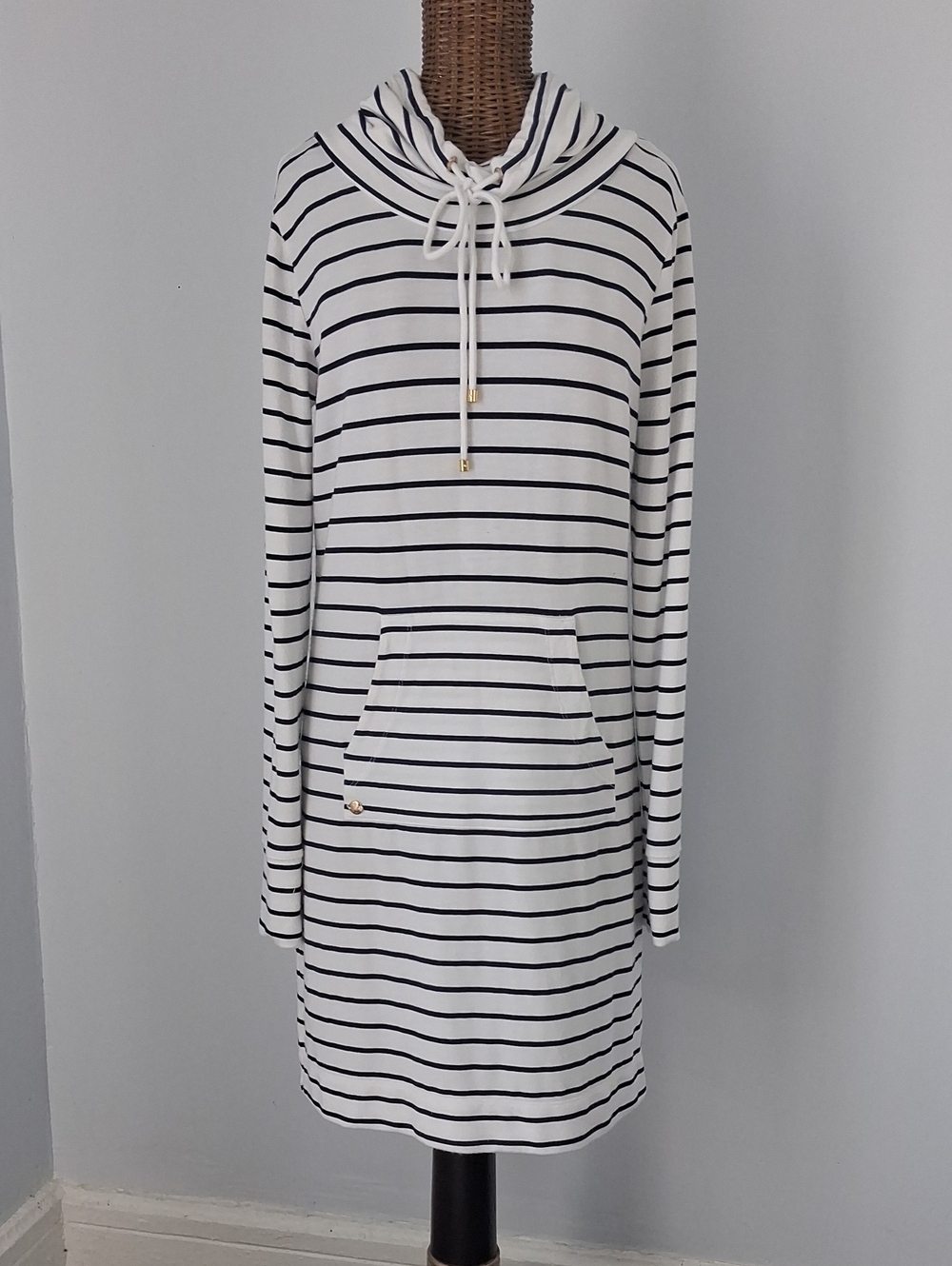 Lilly Pulitzer White Dress/Cover up with Navy Stripes Long-Sleeve Hooded - Picture 1 of 10